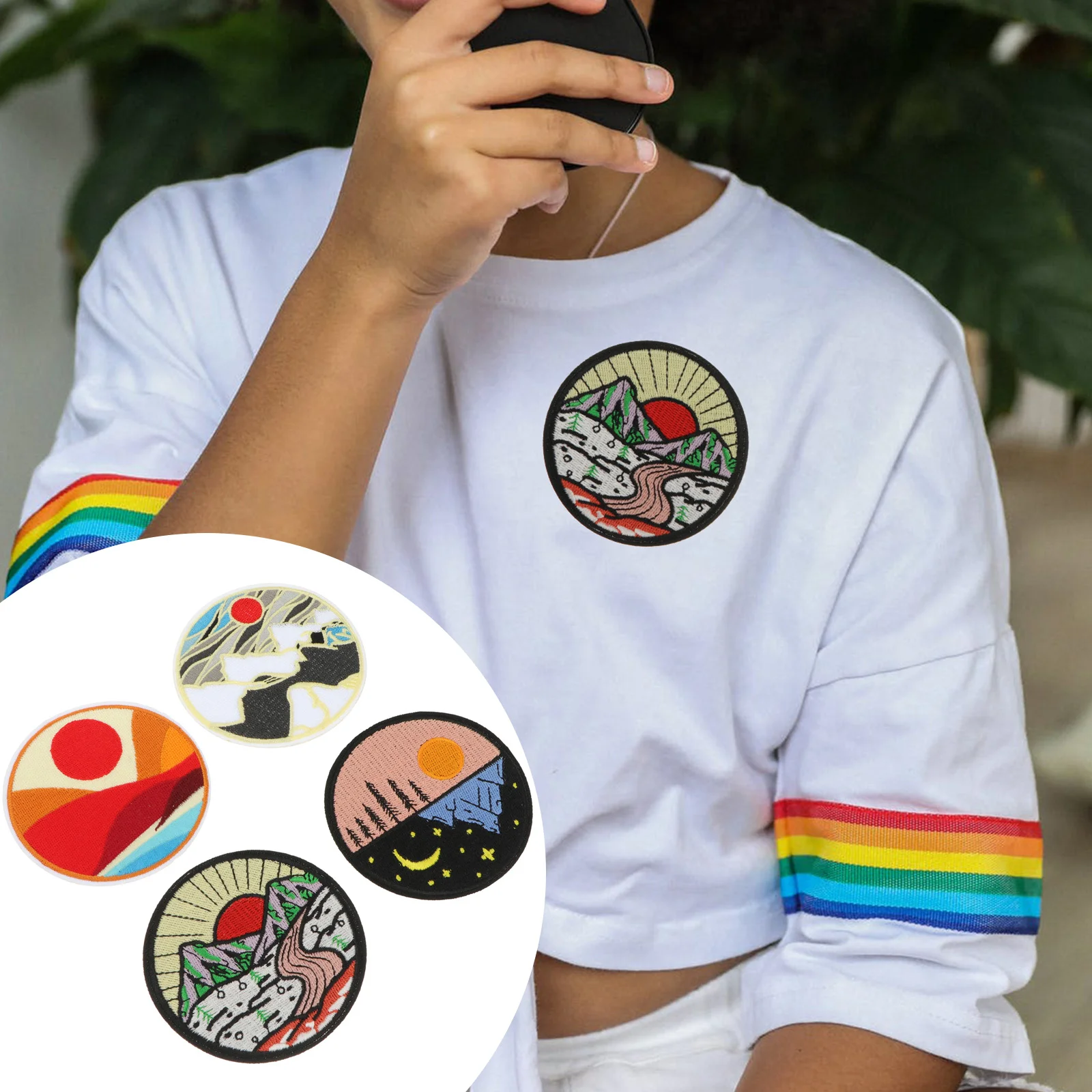 

Vintage Decor Shirt Patch Sunset Montain Explore Outdoor Embroidered Applique Badge Iron Sew Emblem Clothes Sewing Backpack