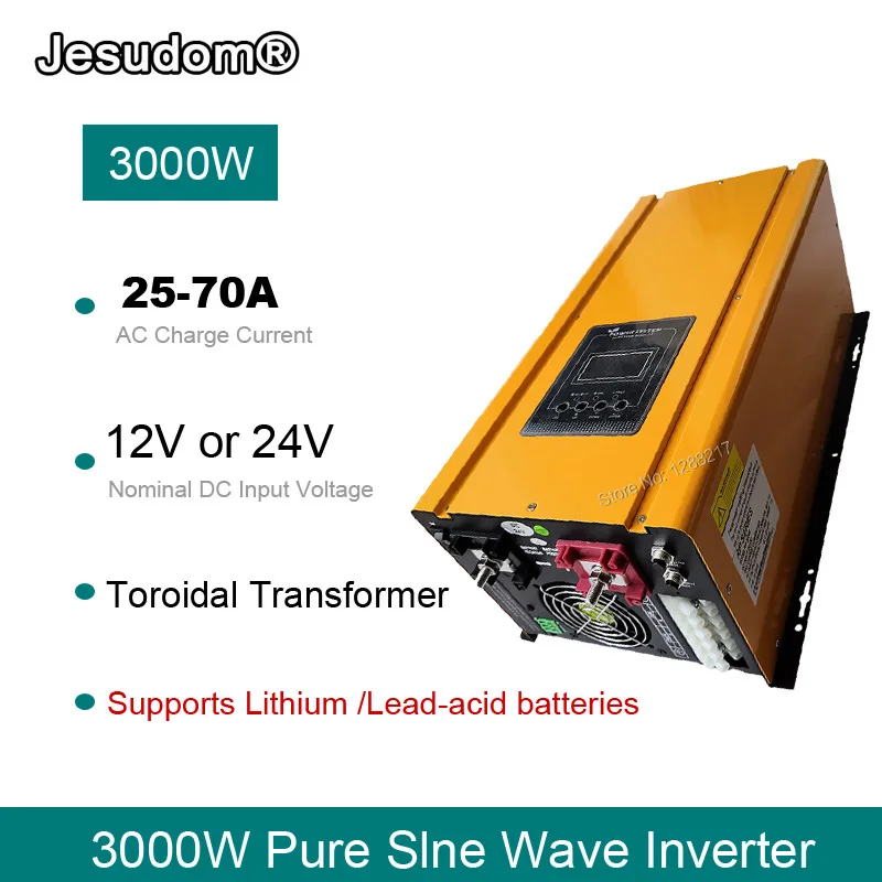 Inversor Solar 3000w 12v Onda Pura/Cargador 50A bajo frecuencia con Bobina Cobre transforma 12VDC a 220VAC 