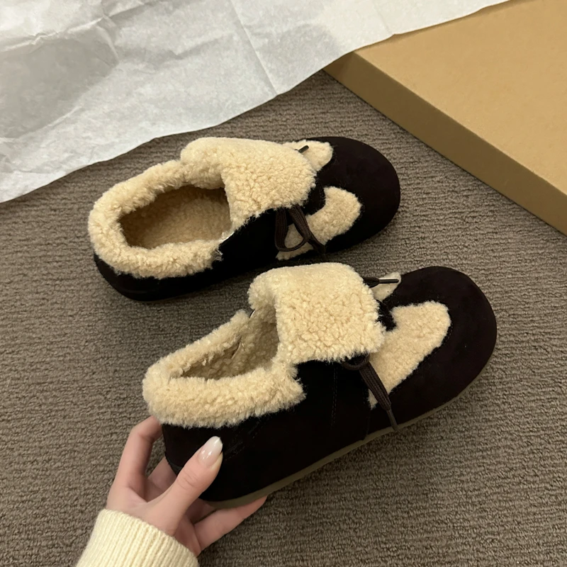 Women Flats Fur Shoes Suede Casual Sport Shoes Fashion Loafers Short Plush Woman Sneakers 2025 Trend New Winter Warm Botas Mujer