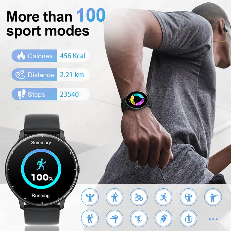 LIGE Smart Watch 2025 Bluetooth Call Smartwatch Fitness Tracker Heart Rate Monitor Sports Man Woman SmartWatches For Android IOS