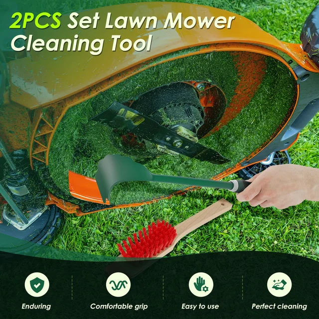 Mower Deck Scraper Deck Cleaner Tool with Stiff Bristle Brush Lawn Mower Longhandle Maintenance Scraper Cleaning Tool for Garden 2