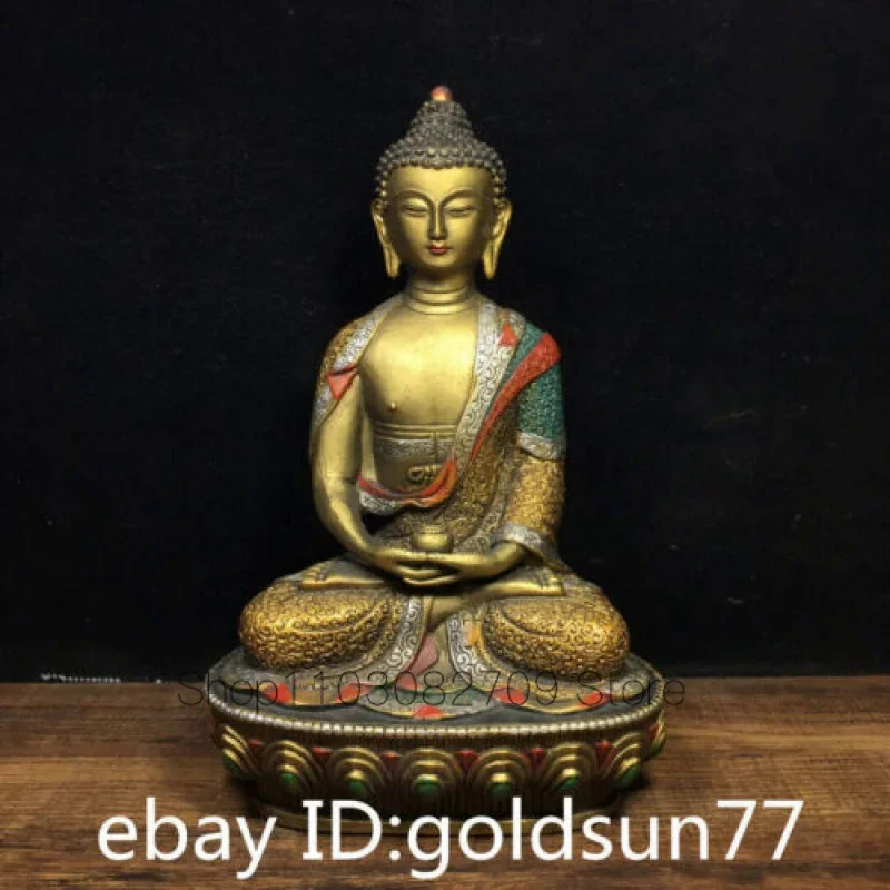 

7.8Old Antique Chinese Tibetan Buddhism bronze Color painting Shakya Muni Statue