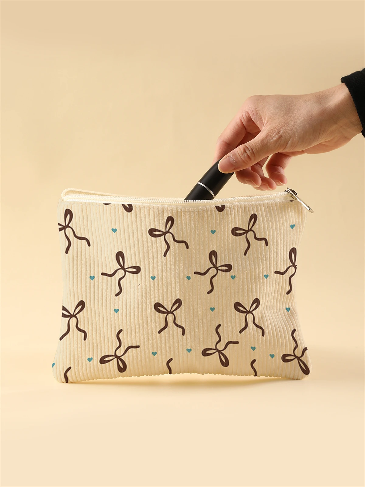 Women's Corduroy Travel Cosmetic Bag Portable Large Capacity Makeup Storage Organizer Zipper Clutch Purse Make up Bag