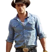 

High Quality Men Denim Shirts Long Sleeve Slim Fit Slimming Business Male Denim Shirt Casual Turn Down Neck Shirt Homme 3XL