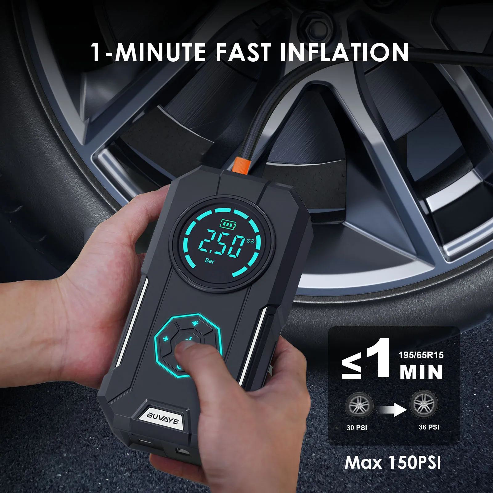 BUVAYE Car Tire Wireless Air Pump Car Air Pump Portable High Pressure Air Pump Suitable for Motorcycles, Bicycles, Boats