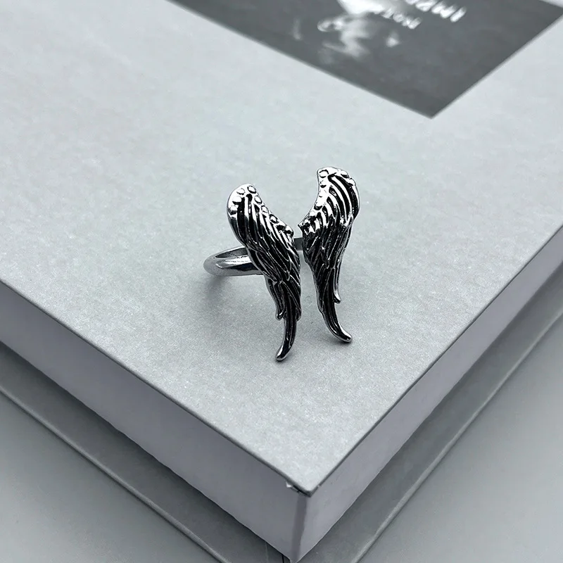 Retro große Engels flügel Ring für Männer Frauen Silber Farbe Punk Gothic offenen Ring handgemachte Designer Schmuck Unisex Accessoires Geschenk – Detail 7