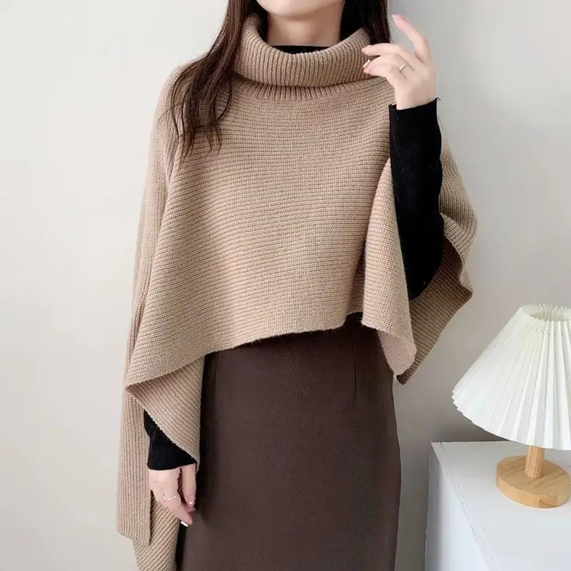 Women Pullover Cape Shawl Scarves Trendy Asymmetric Turtleneck Shawl Cashmere Knitted Cloak Poncho Female Winter Warm Coats usb electric heating blanket heated warm shawl 3 gear adjust throw quickly cape heats blanket flannel heated pad winter up x4g0