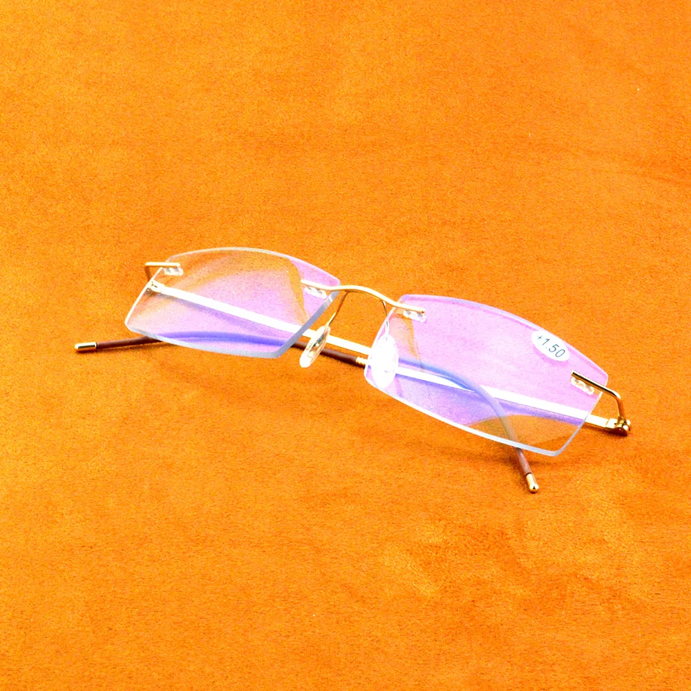 Titanium Alloy 15 Layers Coated Medical Silicone Nose Pads Antislip Temple Rimless Frame Reading Glasses +0.75 +1 +1.25 To +4 6