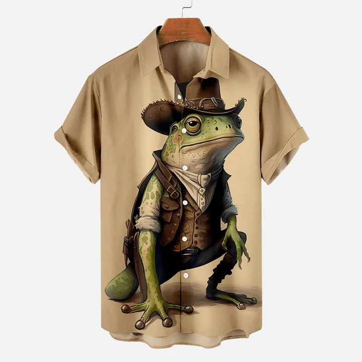 

Funny Frog Pattern Men's Short Sleeve Shirt vacation-shirt Khaki