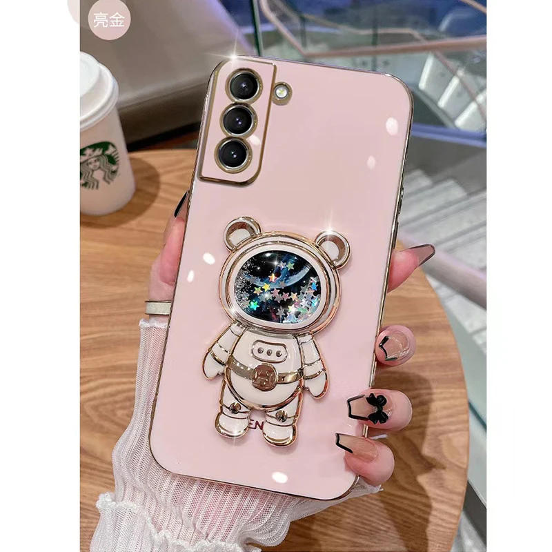 Astronaut Space Bear Bracket Plated Phone Case Cover