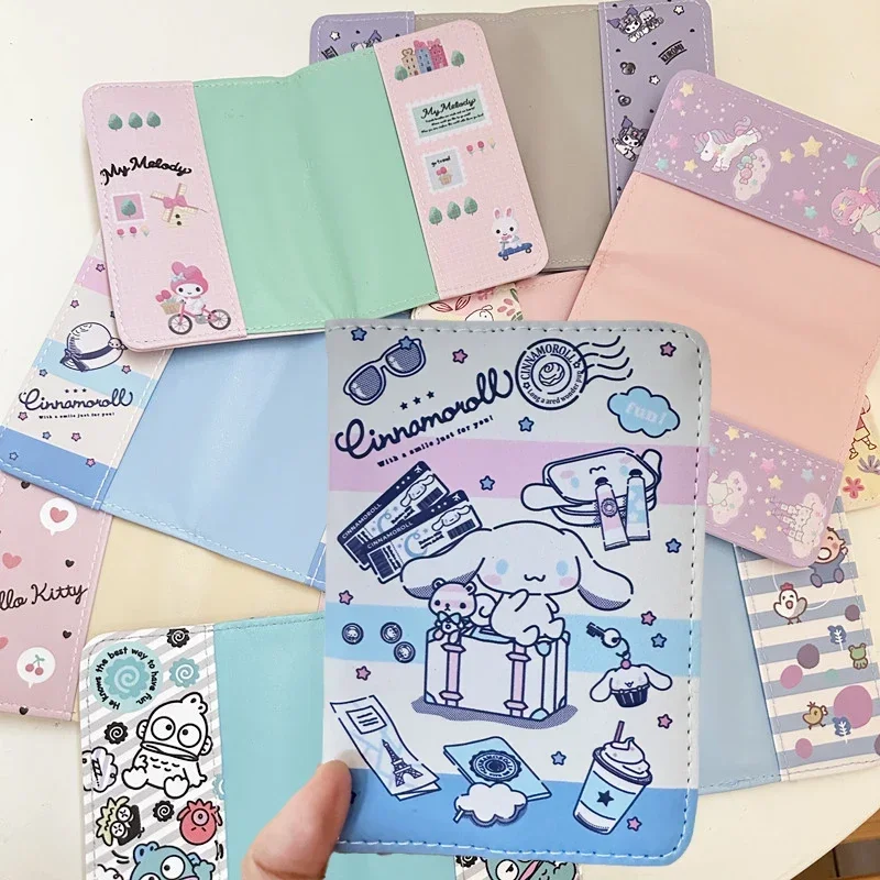 

Sanrio Cinnamoroll Kuromi Mymelody мультфильм PU Обложка для паспорта kawaii аниме путешествия ID Кредитная карта держатели зажимы сумки девушки подарки