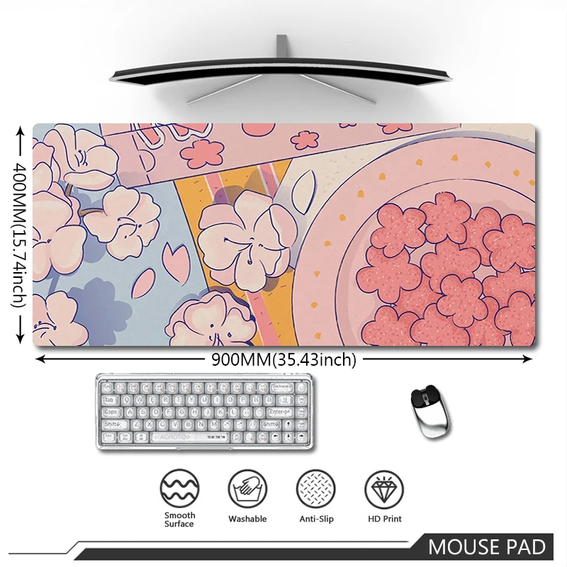 

Kawaii Mousepad Natural Rubber Mouse Pad Large Cute Mouse Mat Pc Gamer Accesorios Desk Mats Notebook Office Table Pads 90x40cm