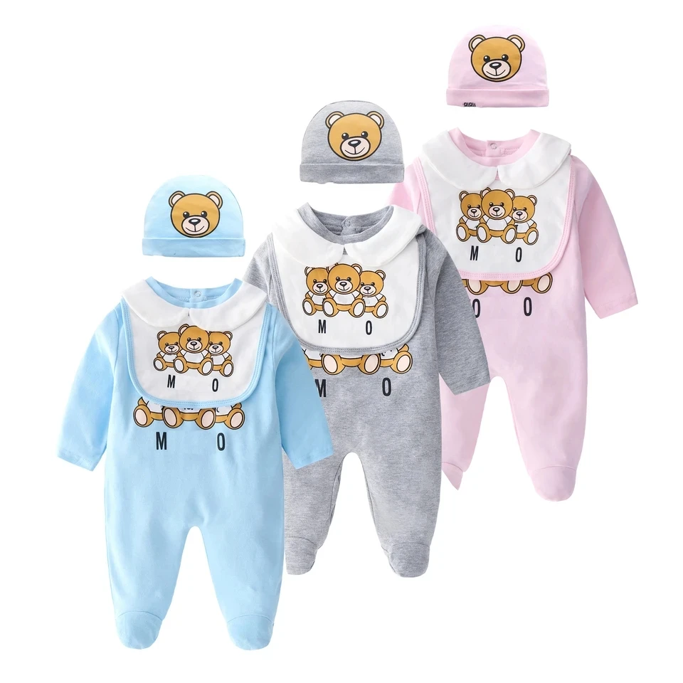 Newborn Baby Clothes Romper 0 to 3 Month  Footies Baby Girl Boy Clothing Print Cute Cartoon New Born Baby Romper Hat Bibs Outfit