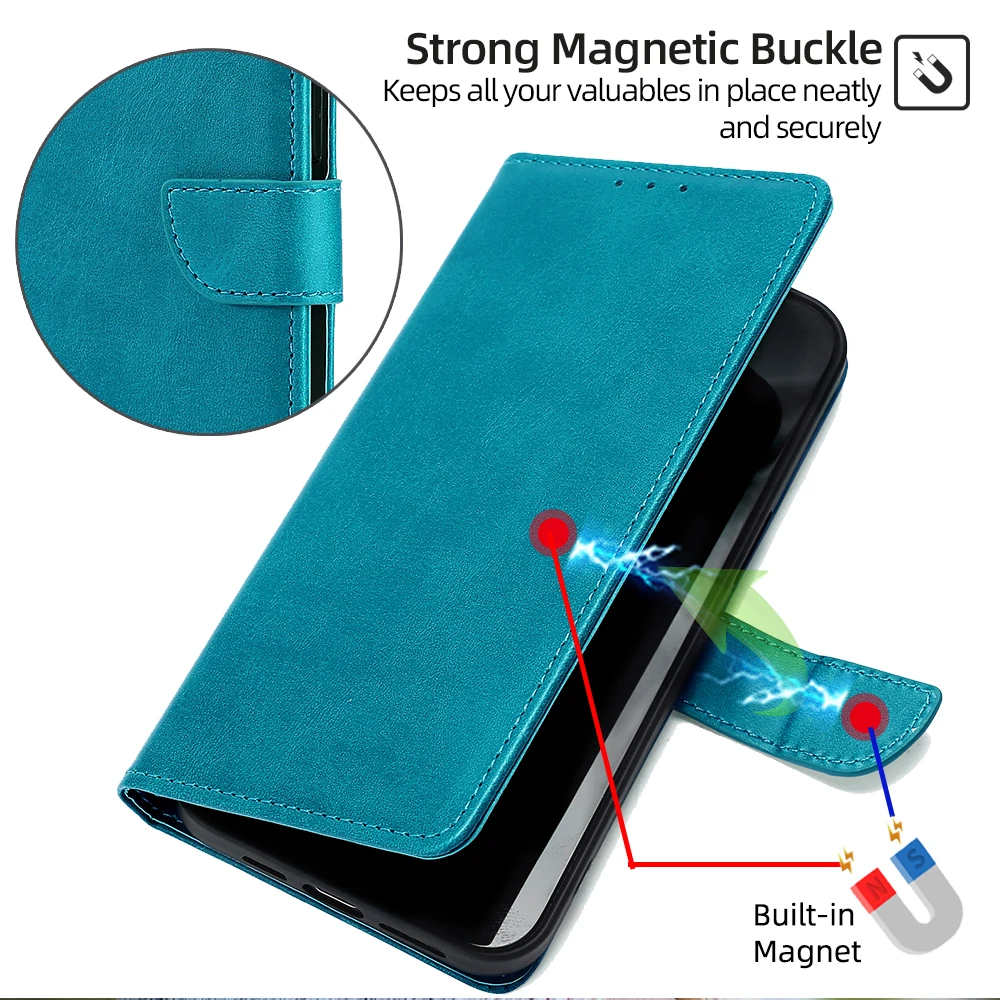 Magnet Buckle Leather Flip Phone Case with Card Slots