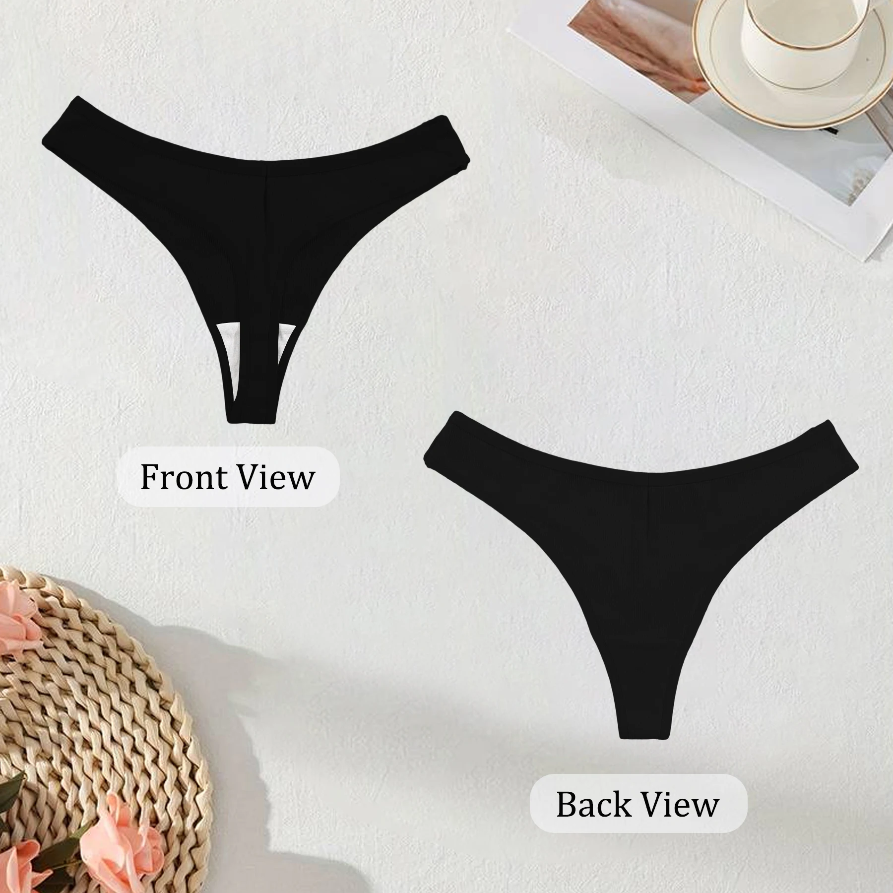 Black Cotton Panties - Women's Low Waist Sexy G-String Breathable Briefs