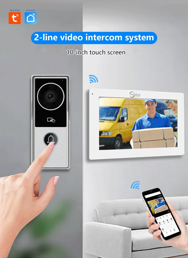 ANJIELO 2 Wire Visiophone Doorbell Video Intercom System for Home Metal Door Pho