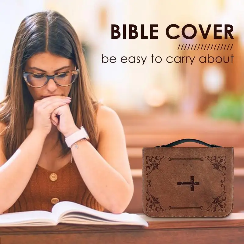 PU Leather Book Bible Case Portable Zippered Bible Covers Water Resistant Book And Manual Protective Cover with Handle For Women