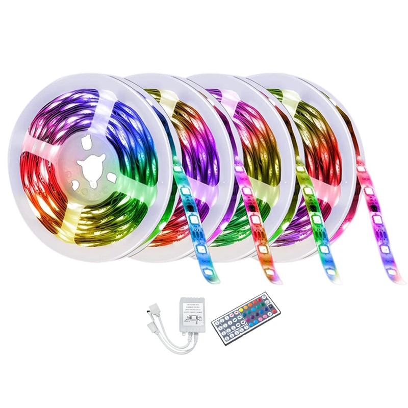 

Светодиодные ленты для спальни, гибкие светильники 20 м, 3528 RGB, разноцветные рандомные светильники с пультом ДУ на 44 кнопки для рождественского двора