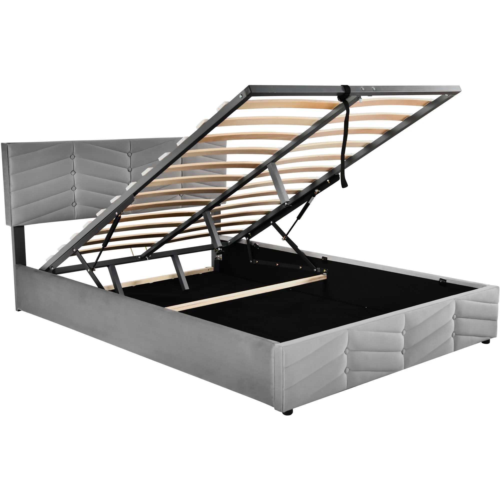 Upholstered Bed 140×200cm Hydraulic Function Double Bed with Storage,Adjustable Height Head Part,Velvet – Detail 5