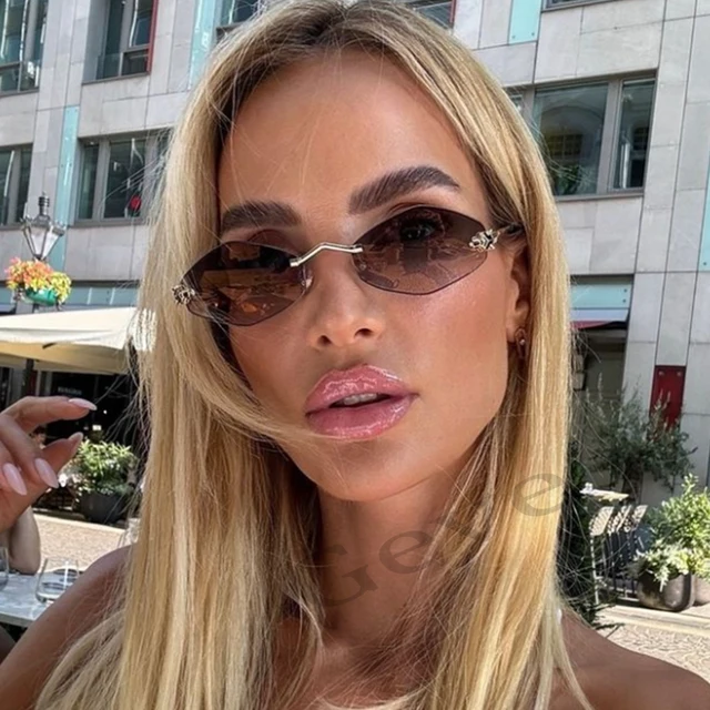 Fashion Small Polygonal Sunglasses for Women Luxury Brand Rmless Brown Rhombus Sun Glasses Woman Vintage Metal Shades Eyewear 1