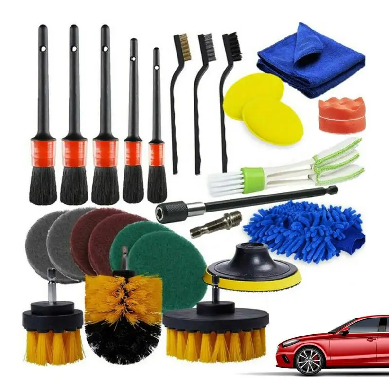 

26 PCS Car Detailing Brush Set Car Cleaning Kit For Wheels Engine 5 Sizes Automotive Interior Dashboard Air Outlet Clean Brush