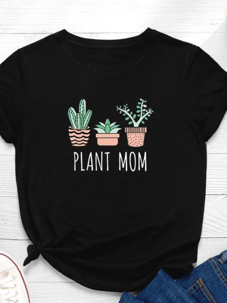 

Plant Mom Print Women T Shirt Short Sleeve O Neck Loose Women Tshirt Ladies Fashion Tee Shirt Tops Clothes Camisetas Mujer