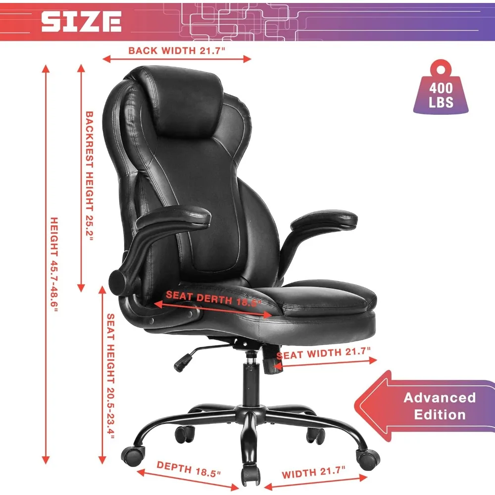 Big and Tall Office Chair 400lbs-Heavy Duty Executive Desk Chair with Extra Wide Seat, High Back Ergonomic Leather 3