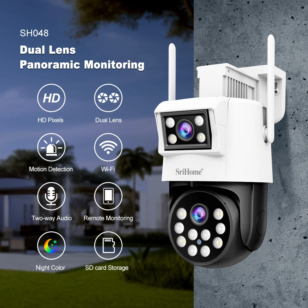 

Srihome 4MP CCTV Dual Lens Camera IP Wireless 2.4G Wifi Surveillance Cameras Smart Home Security 360 Monitoring Outdoor Cam