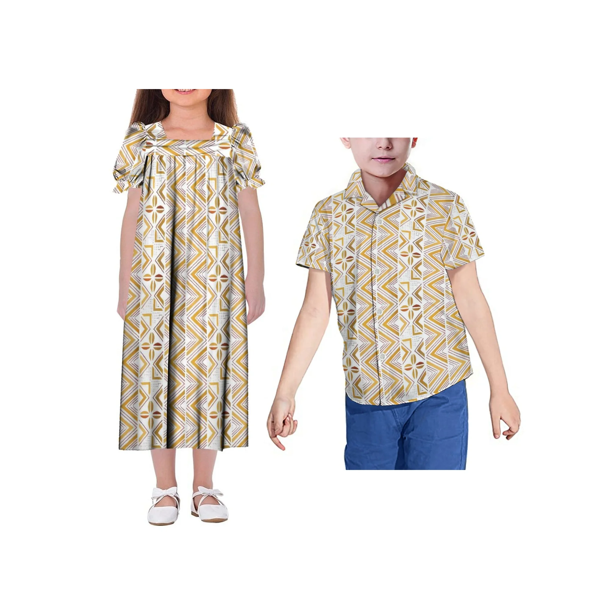 New Summer Micronesia Mumu For Girls Polynesian Design Girls Dress Kids Puff Sleeve Puffy Kids Clothes
