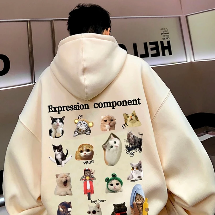 

American Creative Kitten Cats Graphic Hoodie Hip Hop Men Funny Sweatshirt Teenage Kawaii Clothes Loose Oversized Pullover Winter