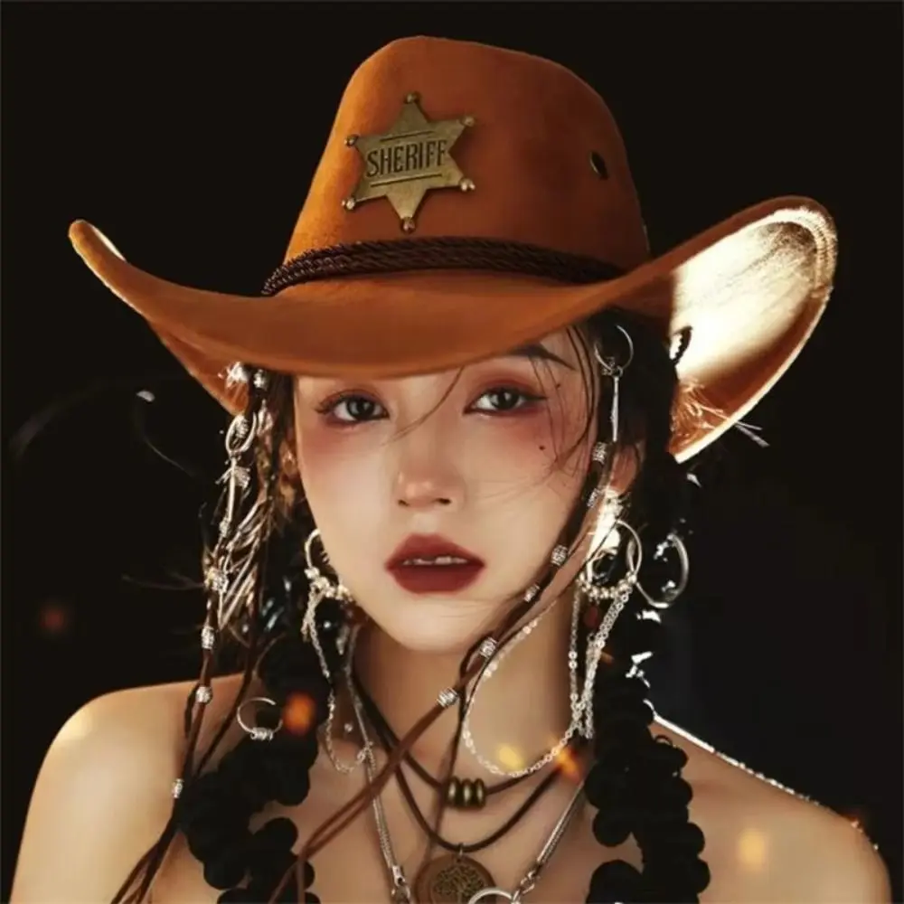 Unisex Artificial Suede Beach Cowboy Hat Solid Color Sun Protection Sun Sunscreen Cap Wide Brim Breathable Party Cosplay Hat Cap