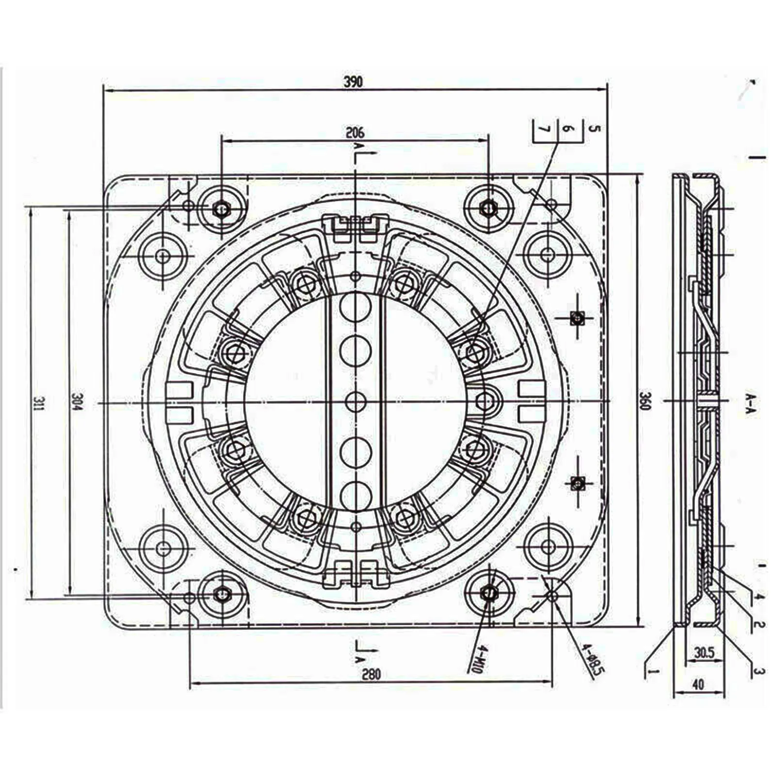 Universal swivel base mounting detail