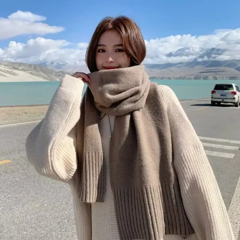 Korean Style New Solid Color Knit Scarf for Students and Couples Fashionable Winter Neck Warmer Soft and Cozy