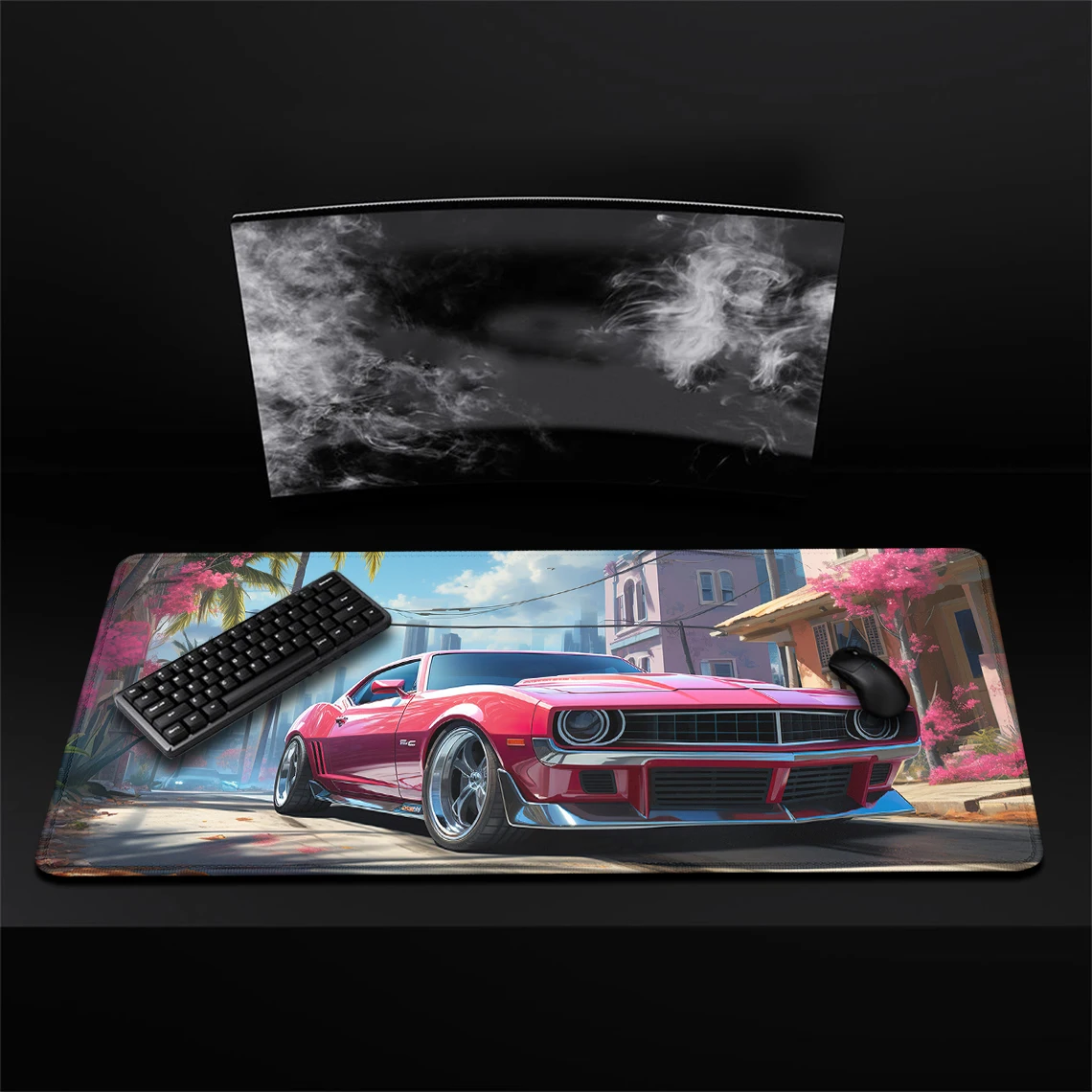 Gta 6 Fan Art Muscle Car Desk Mat Bella Stampa Pink Cherry Mousepad Gaming Stitch Edges Large Xxl Mouse Pad 900X400 Blocco Per Scrivere