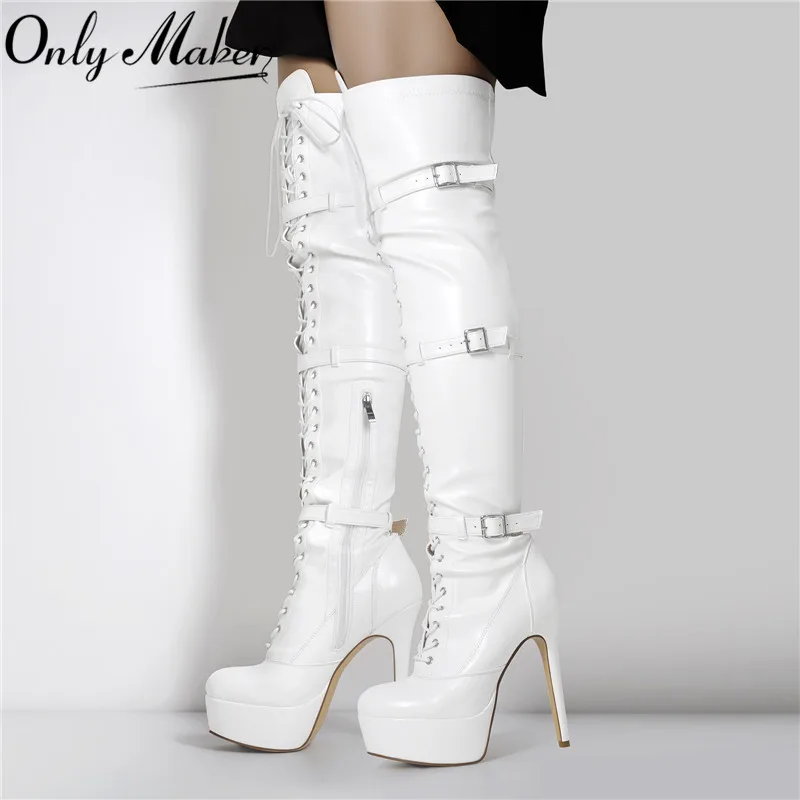 Only Maker Damen Keilstiefel Plateau Stiefel Knee High Boots