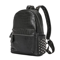 Annmouler Fashion Design Unisex Backpck Large Capacity Daypack Alligator Laptop Bag Quality Pu Leather Travel Backpacks Black