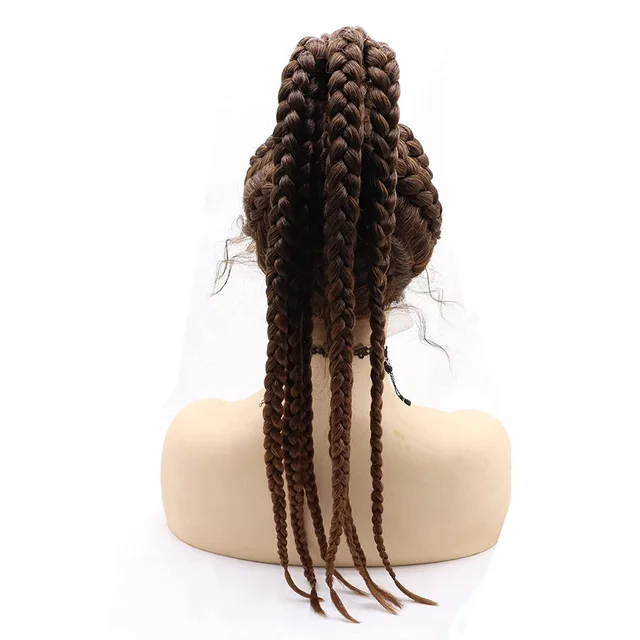 Xiweiya Golden Brown Braid Wig 8 Strip Twist Braids Hand Tied High Ponytail Add Hand Crochet