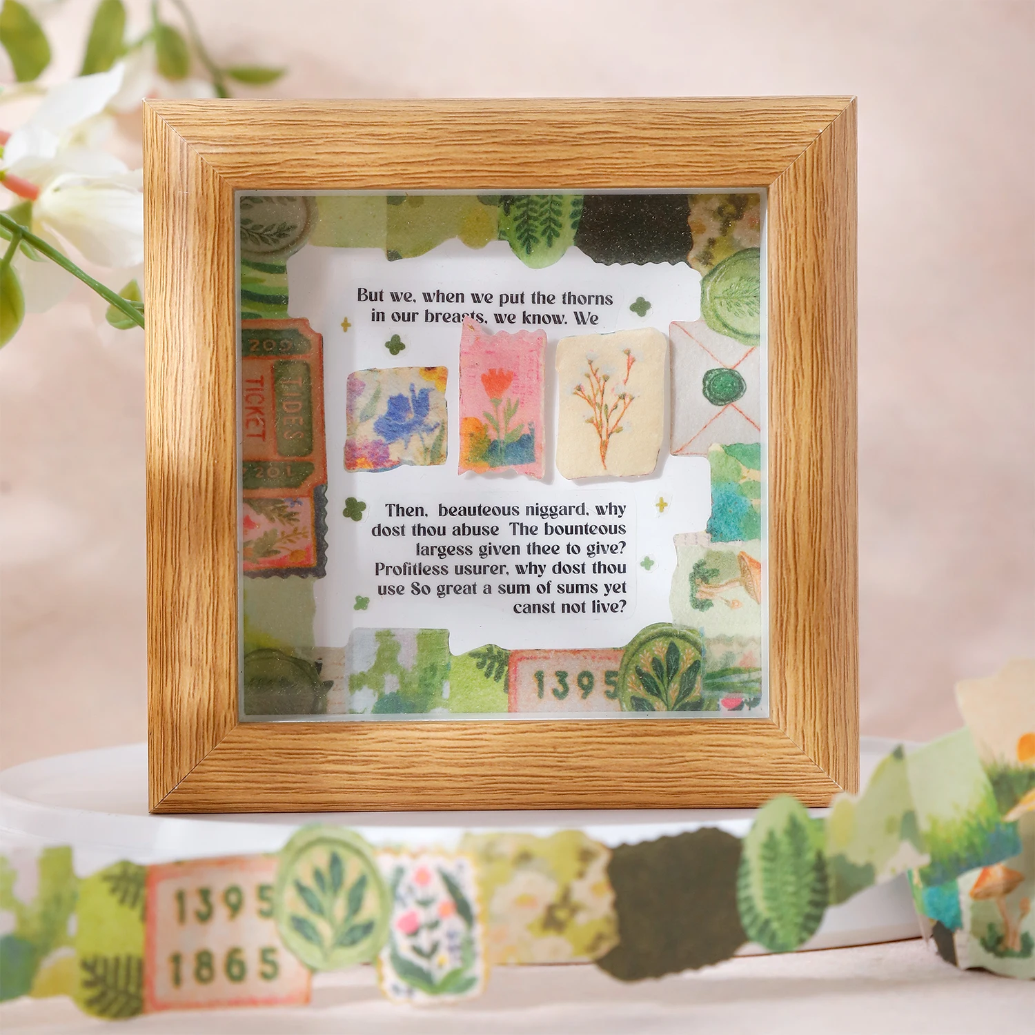 Nastro Washi Vintage Serie Little Forest con Motivi Floreali e Paesaggistici, Materiale Creativo per DIY, Collage e Cancelleria - immagine 4
