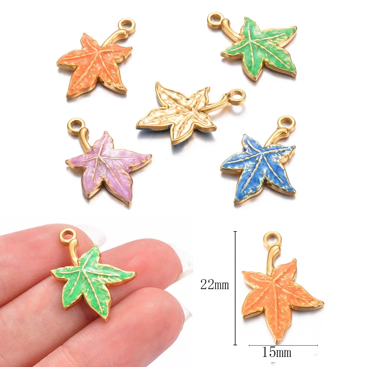 

Gold Golor Plated Stainless Steel Enamel Maple Leaf Charms Pendants for Necklace Bracelet Earrings Making DIY Jewelry Findings