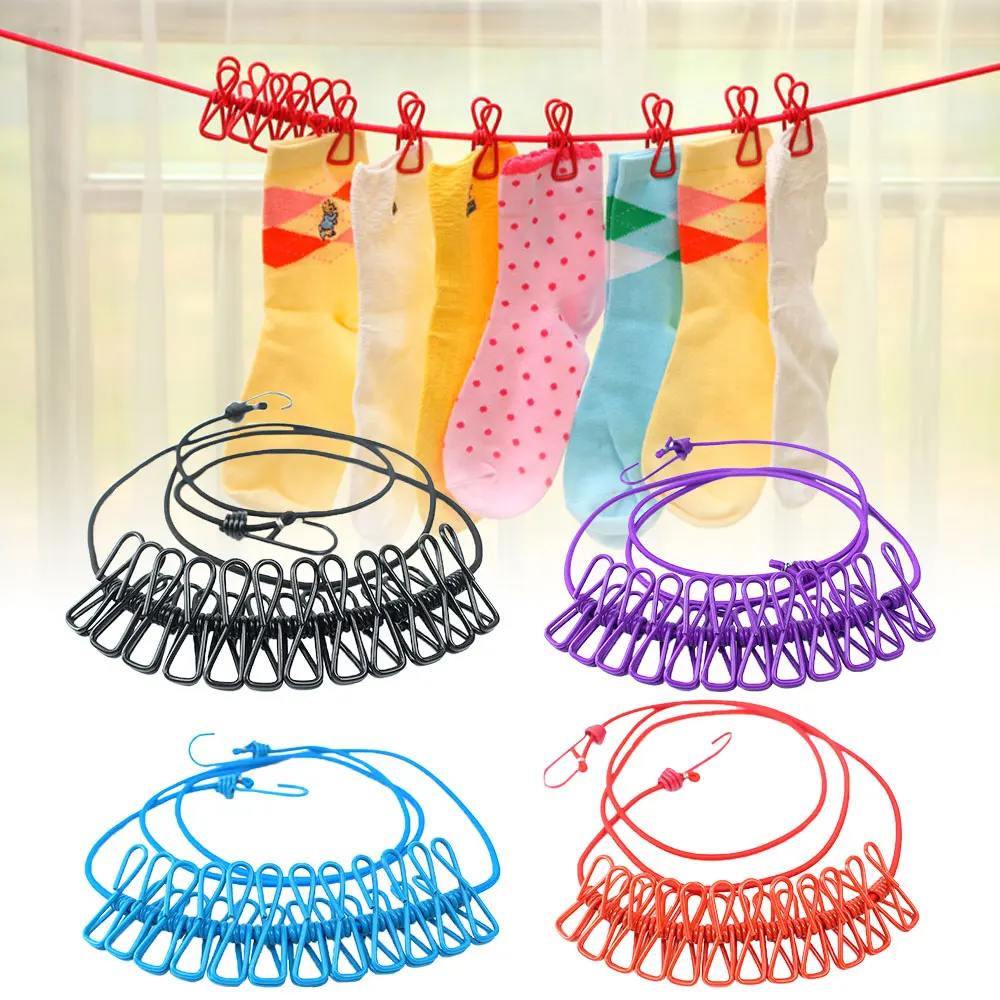 1.8M Outdoor Camping Non-slip stretch clothesline With 12Clips Travel Stretchy Clothesline Sock Line Hanging Laundry Drying Rope 2