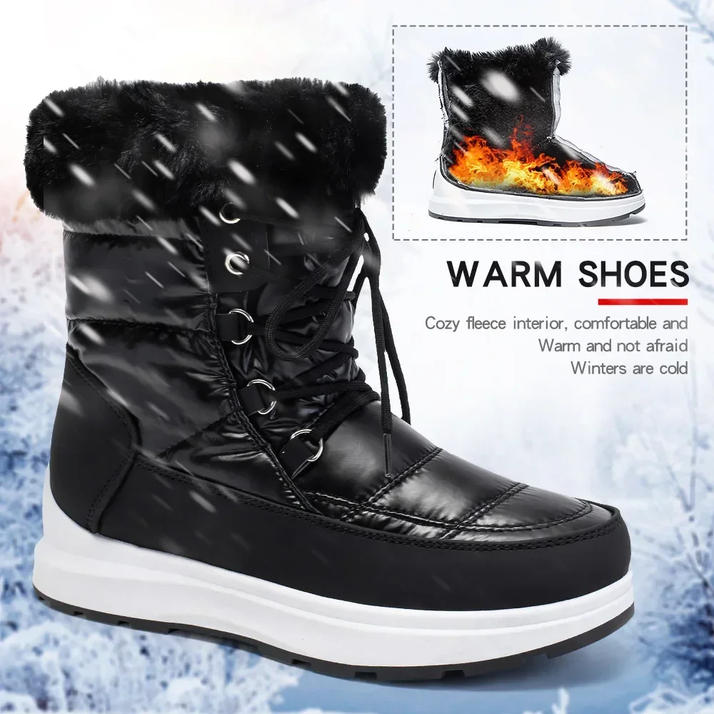 

Imitation Rabbit Fur Warm Women's Snow Boots Lace-up Fur Collar Waterproof Non-slip Women's Boots Casual Women's Shoes