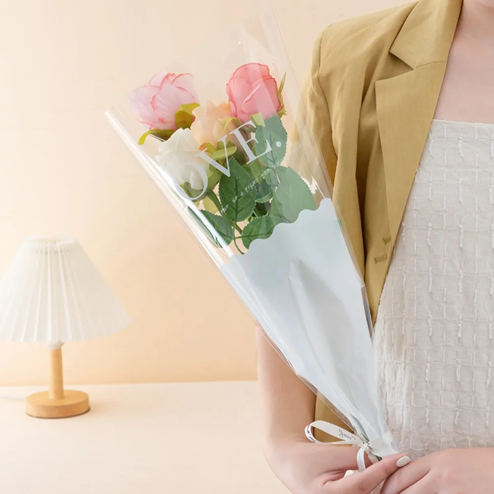 장미 꽃다발 포장 슬리브 봉지, 방수, 발렌타인 데이, 싱글 장미 꽃 포장 가방, 50 개