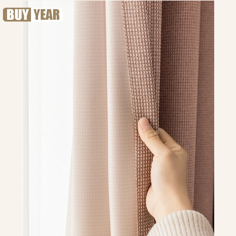 

Modern Curtains for Living dining Room Bedroom Ins Wind Pink Waffle Curtain Light Luxury Children's Room Curtain Customization