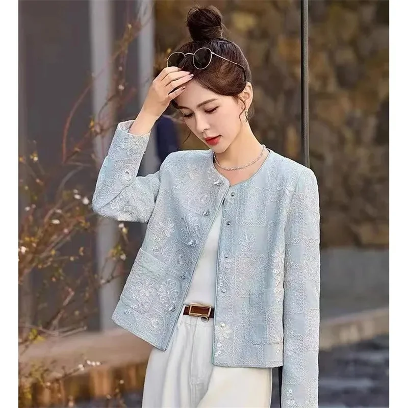 French Casual High-End Feel Chinese Style Buckle Design Small Fragrance Jacket Women's Spring Autumn sequins Autumn Short Jacket