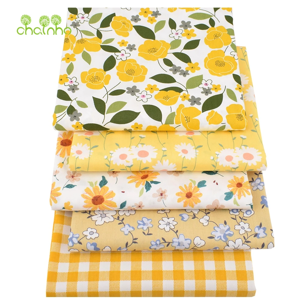 Chainho,Printed Twill Cotton Fabric,DIY Sewing Quilting Material,Patchwork Cloth,Yellow Series,50x160cm/piece,CC191