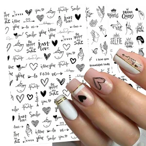 1 шт., черно-белая любовь, абстрактный цветок, украшение для ногтей, слайдер для ногтей, сексуальная женщина, наклейка для дизайна ногтей, сделай сам, украшение для дизайна ногтей