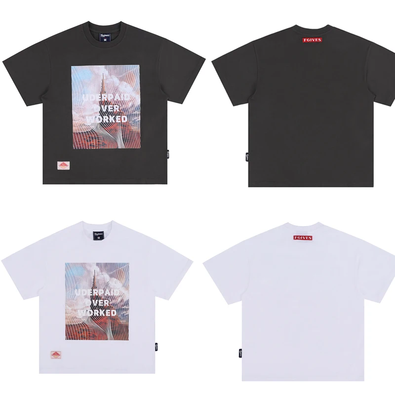 

23SS New White Grey Round Neck Summer Style Men's And Women's Vintage T-shirt Short Sleeve Hip Hop