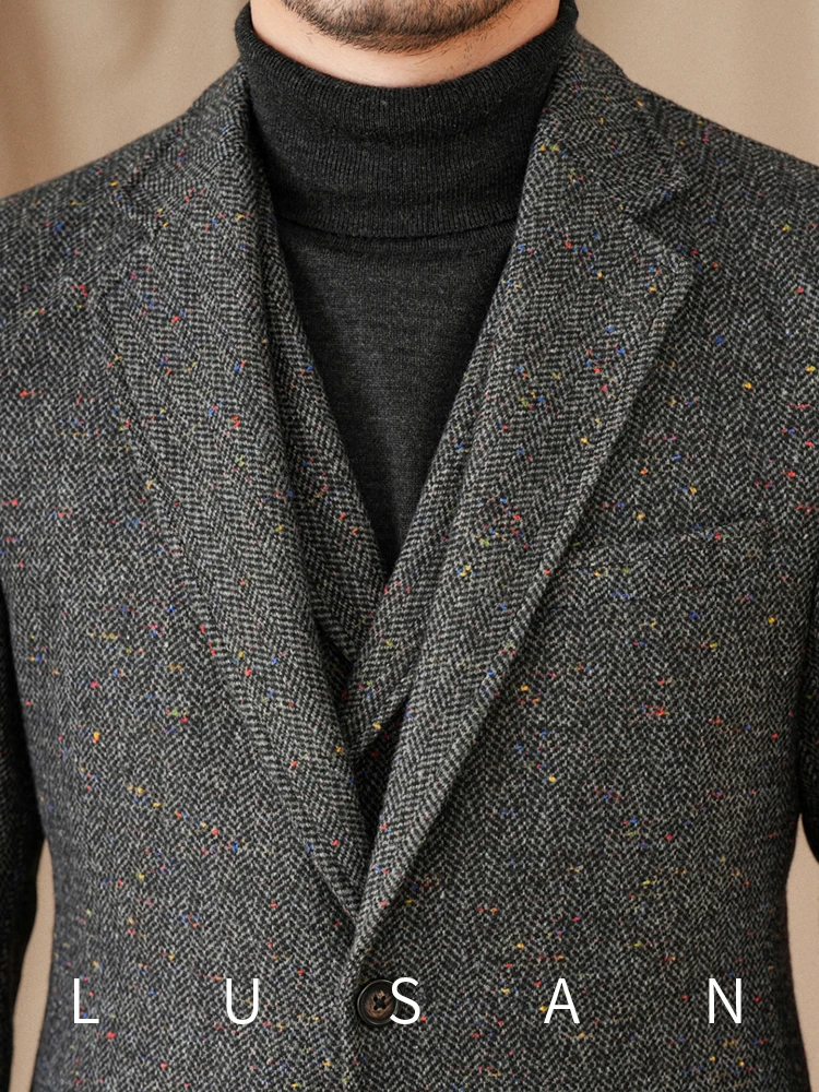 Mr. Lu San Gentry Dress Retro Commuter Business Herringbone Wool Suit Colorful Flower Point Warm Slim Fit Suit Trendy Men 3