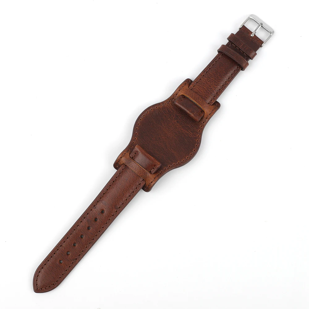 Retro Handmade Genuine Leather Watch Strap in Matte Brown Coffee