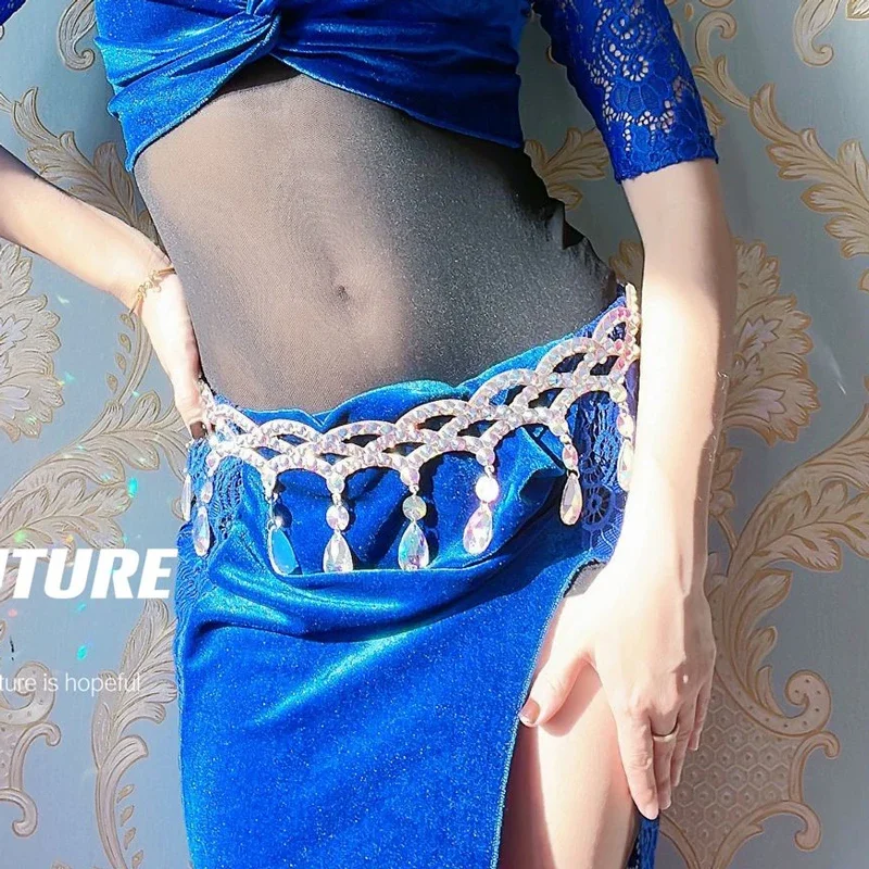 

Belly Dance Belt Diamond-Studded Waist Chain Female Adult High-End Exquisite Rhinestone Matching Performance Accessories